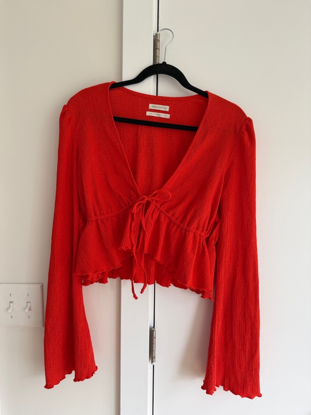 Urban Outfitters Red/Orange Ruffled Tie-Front Crop Top